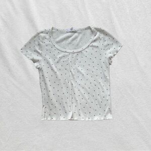 White and pink waffle knit lettuce trim tee